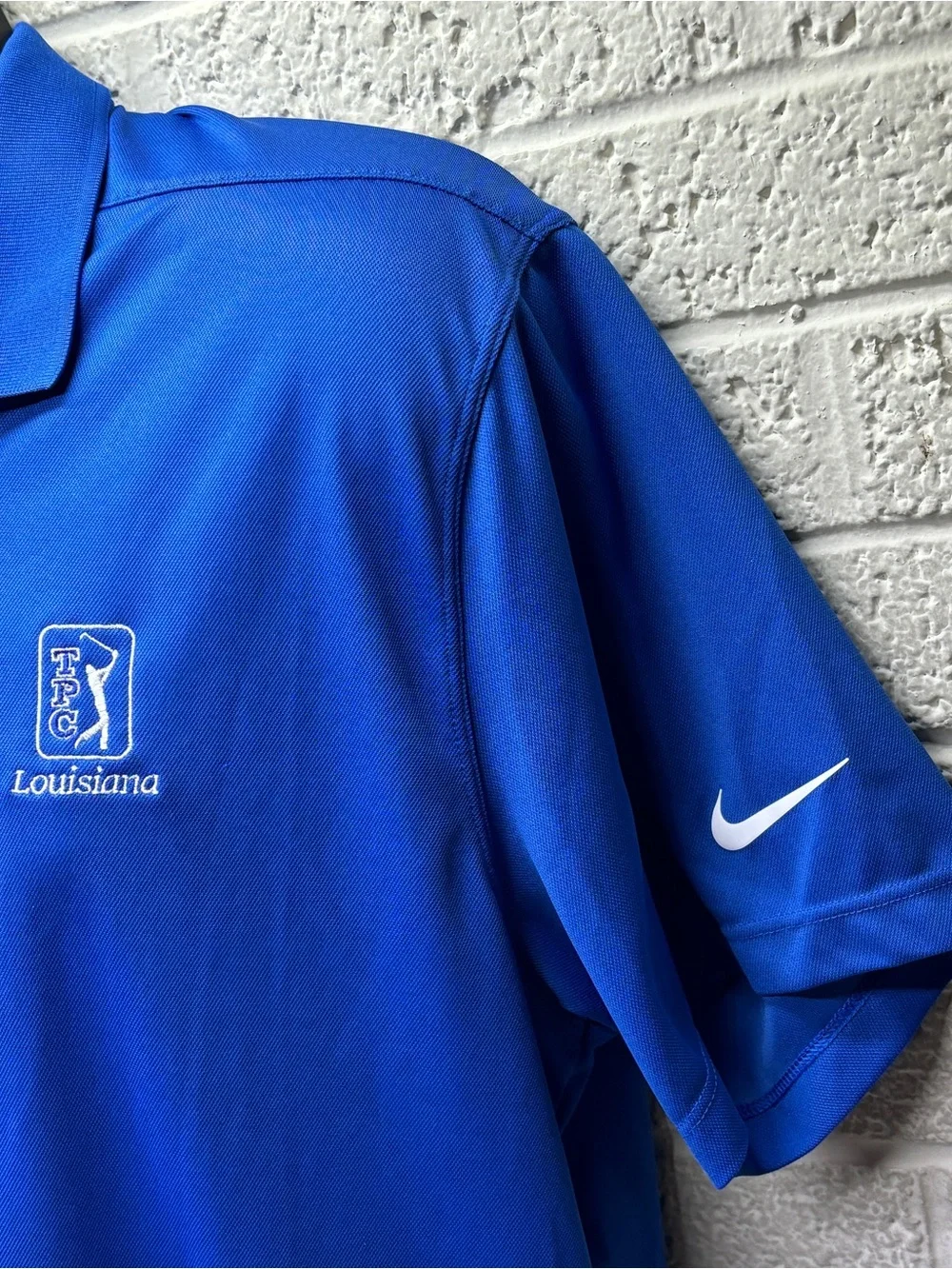 NIKE Sz L Blue Dri-Fit TPC Louisiana PGA Golf Short Sleeve Polo Shirt ⛳ • EX‼